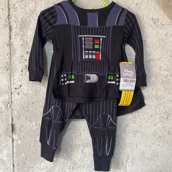 Disney Other - Disney Star Wars Darth Vadar Pajama Set Baby Black w/Cape PJ Pals Sz 9-12 months
